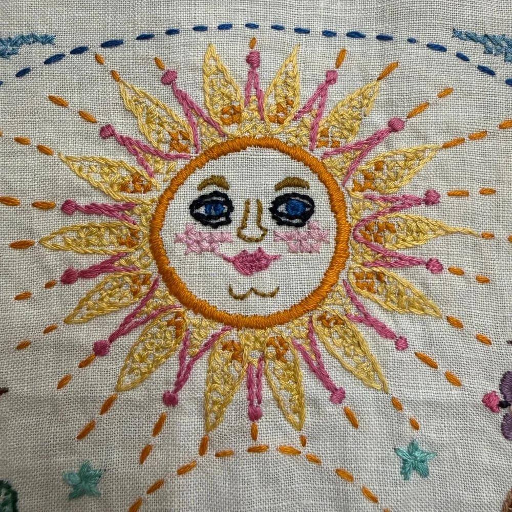 Vintage Zodiac Astrology Hand Finished Cross Stitch Bohemian Folk Art Embroidery